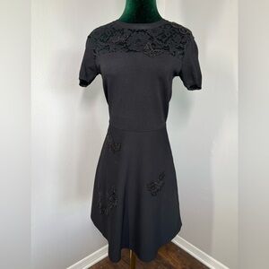 Valentino dress in black with lace & butterfly beaded embroidery size Small